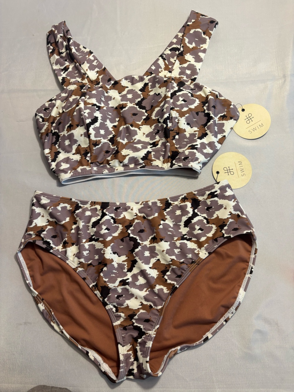 DownEast Bikini 2Pc Swimsuit Brown, Cream, Taupe Cammo Size Sm New